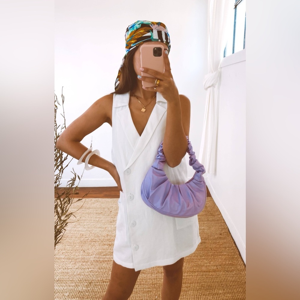 Show Me Your Mumu White Sleeveless Blazer Dress XS Linen Blend Button Front - Picture 4 of 6